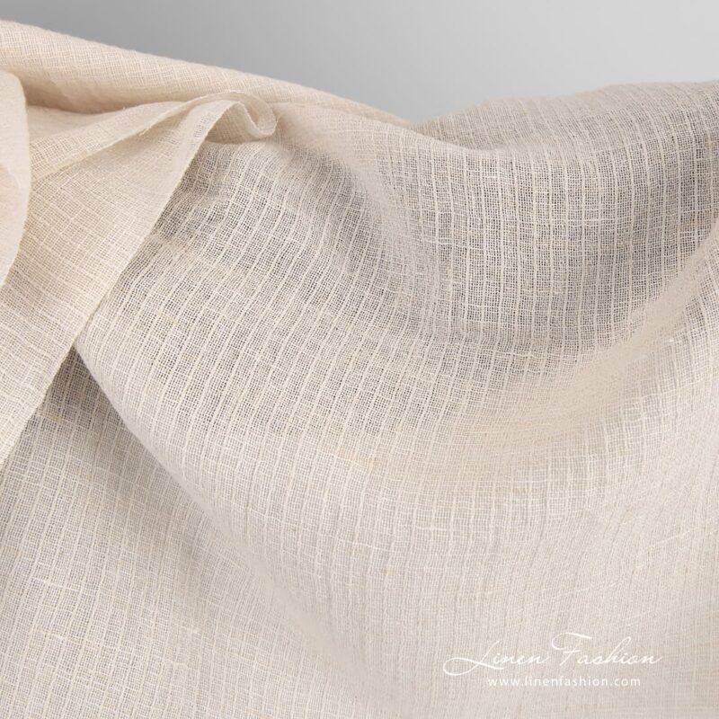 Beige linen cotton fabric in stripes