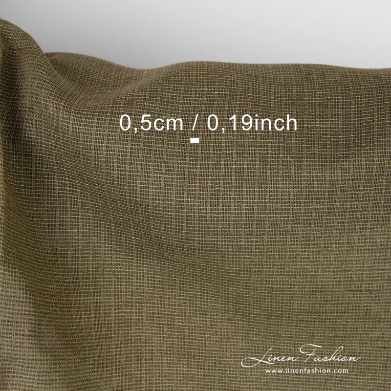 Green linen cotton fabric, striped