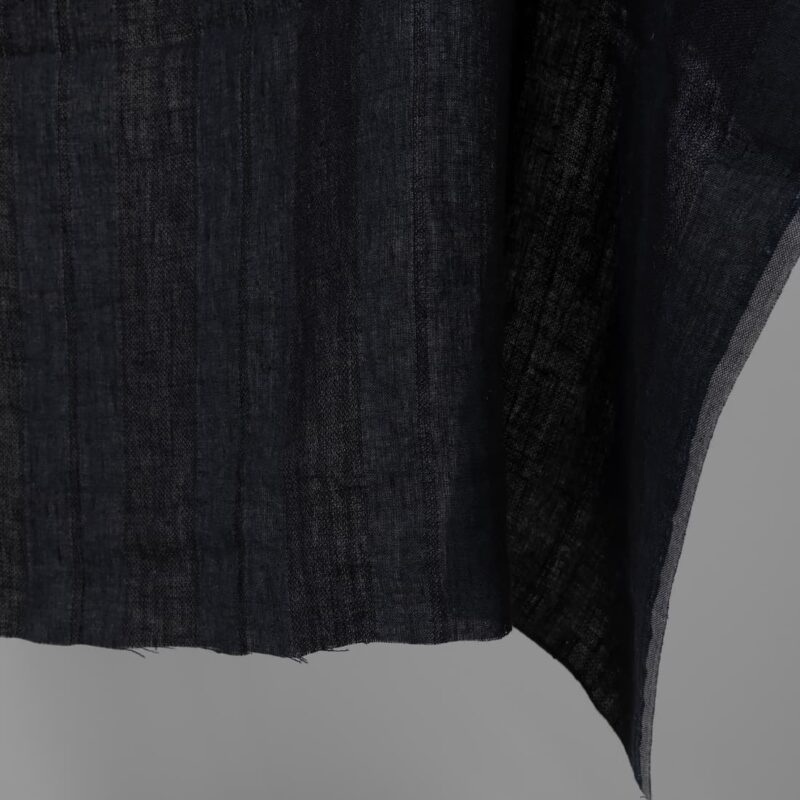 Washed linen fabric black and dark blue stripes edge