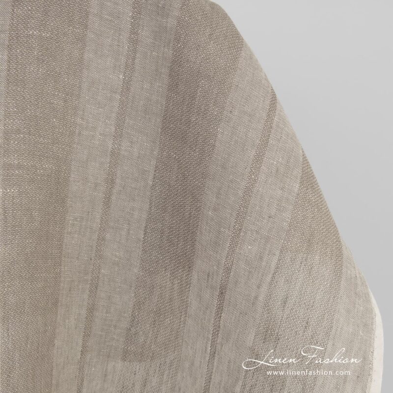 Striped linen fabric woven in several shades of greyish brown yarns