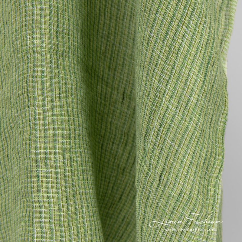 Lime green linen fabric in gauze pattern