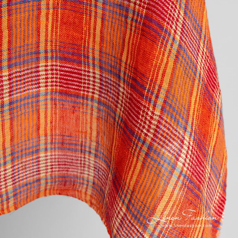 Transparent linen fabric in multicolored checks