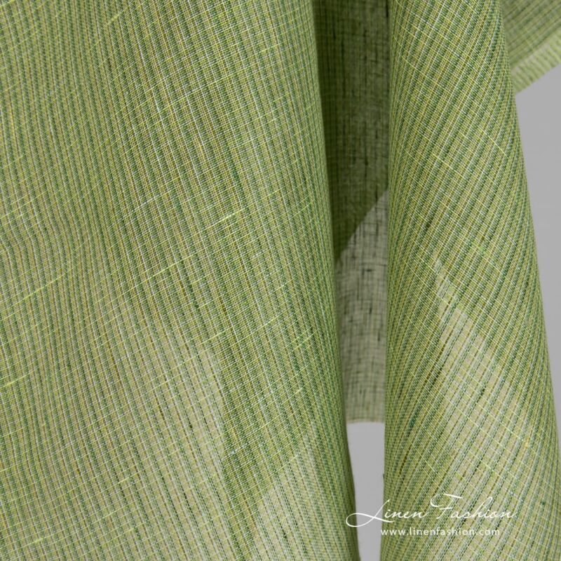 Lime green linen fabric in checks