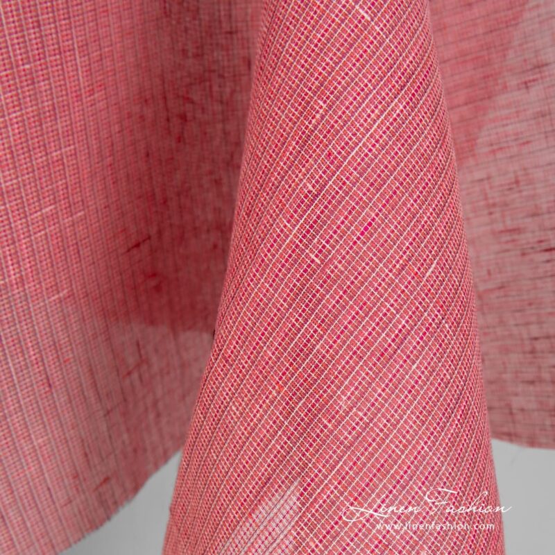 Rose linen gauze fabric in checks