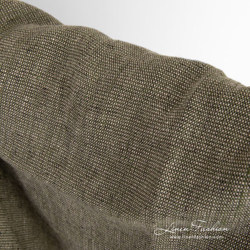 Moss green linen fabric in plain weave