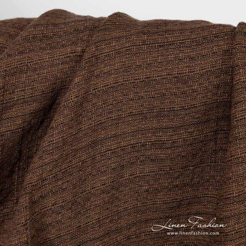 Brown linen fabric in tweed pattern