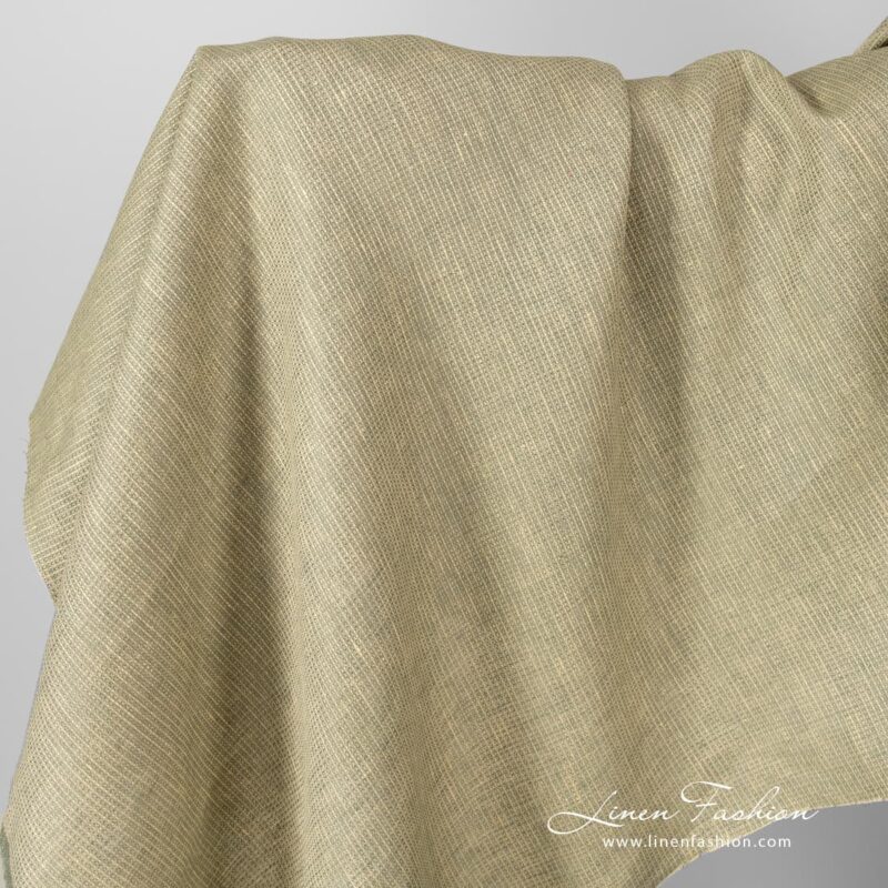 Linen fabric yellow grey melange waffle.