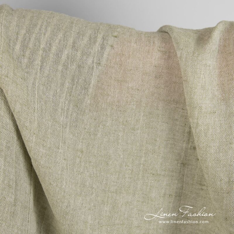 Green linen cotton fabric, specially washed to increase softness