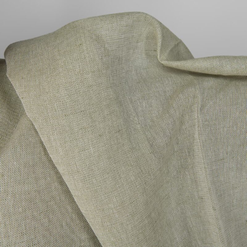 Linen cotton fabric white and olive green melange, 150cm