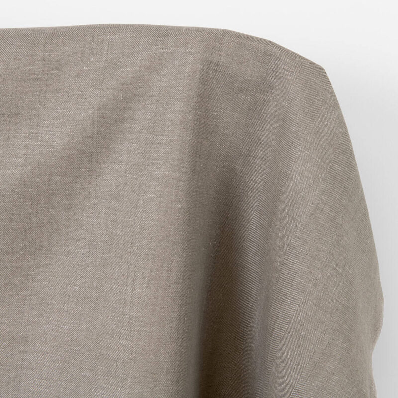 Linen cotton fabric dark beige and undyed herringbone, medium weight