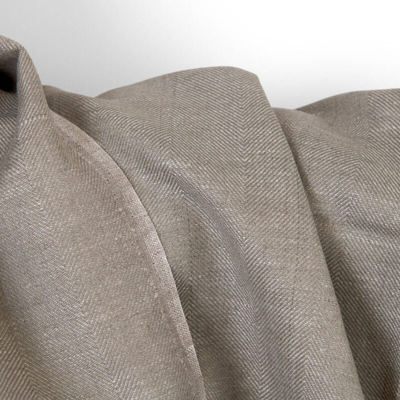Linen cotton fabric dark beige and undyed herringbone, 150cm width
