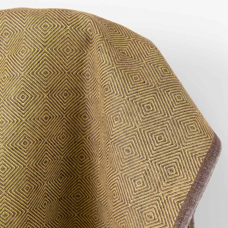 Linen cotton fabric brown and yellow diamonds, dobby