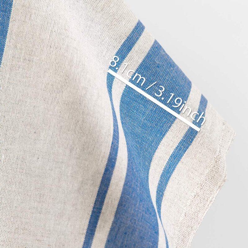 Linen cotton fabric beige with blue stripes, with measurements