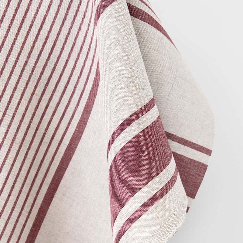 Linen cotton fabric beige with brown stripes, 150cm width
