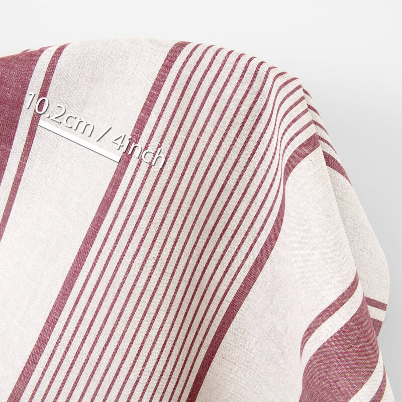 Linen cotton fabric beige with brown stripes, with undyed linen