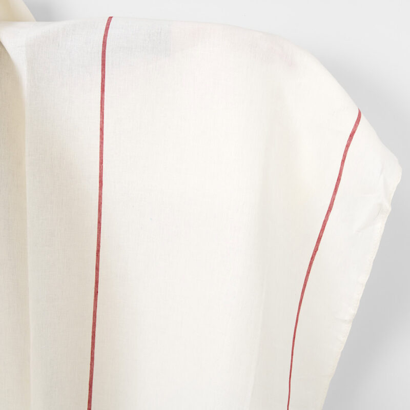 Leinenstoff einfarbig Off-White mit roten Streifen