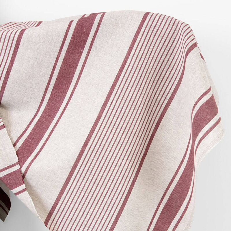 Leinen-Baumwoll-Stoff beige mit braunen Streifen