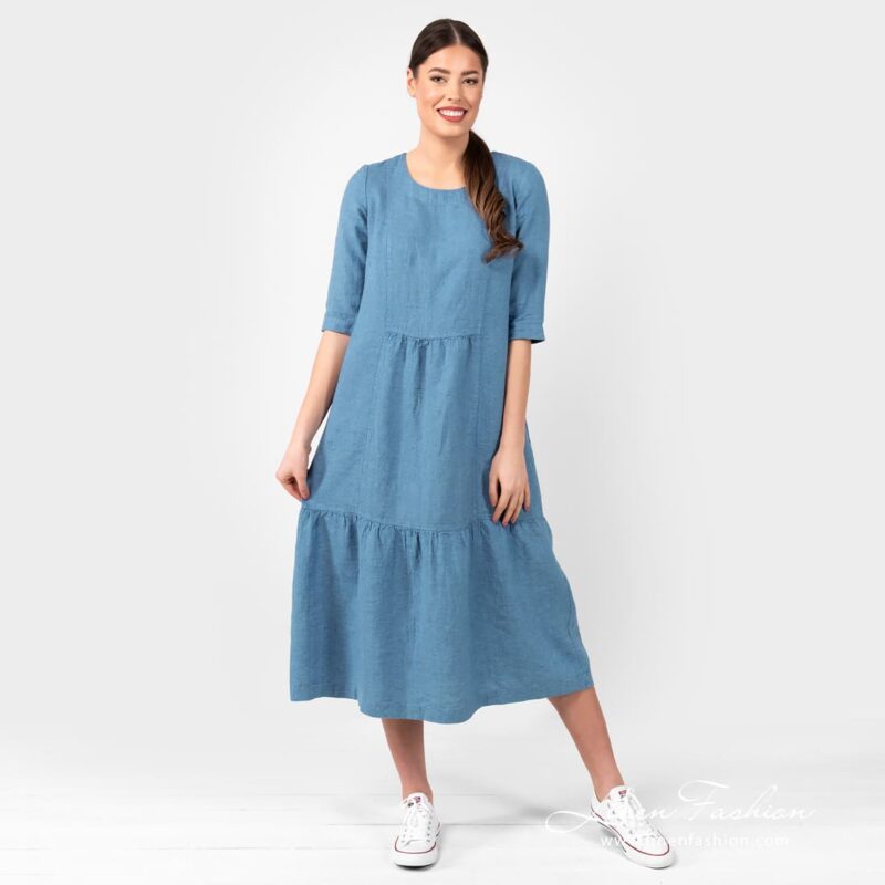 SERENA teal linen dress