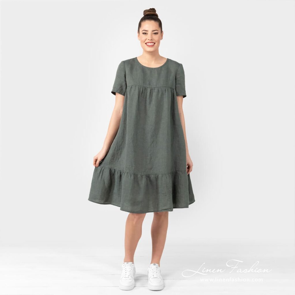 SAVANA Kleid dunkelgrau 1 SAVANA dark grey linen dress with pockets
