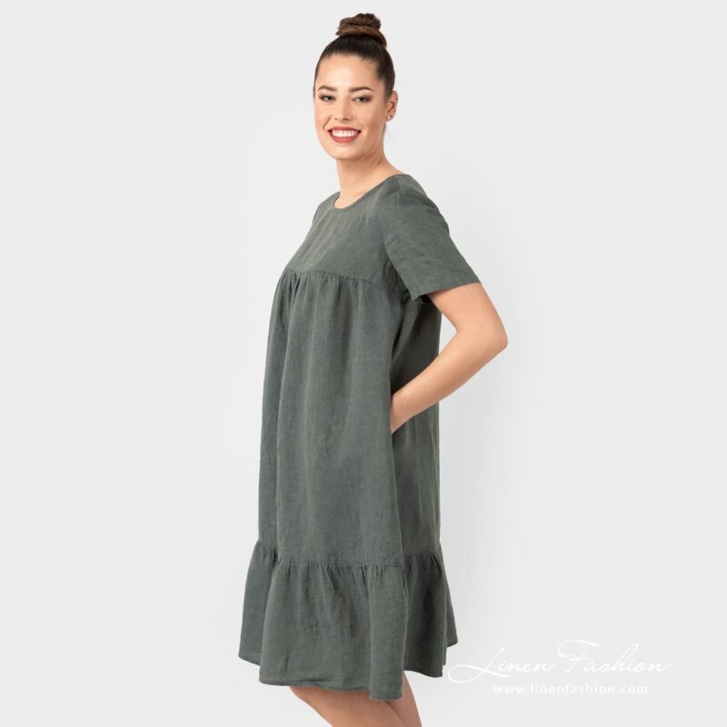 SAVANA widening dark grey linen dress