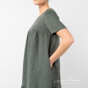 SAVANA Kleid dunkelgrau 14 SAVANA widening dark grey linen dress with pockets
