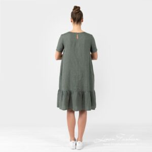 SAVANA Kleid dunkelgrau 15 SAVANA dark grey linen dress from back side