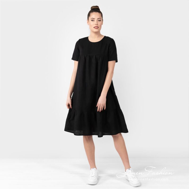 SAVANA widening black linen dress