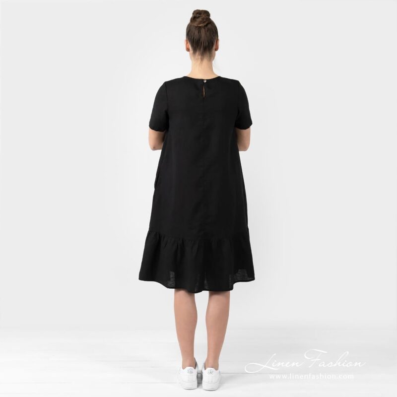 SAVANA black linen dress back side