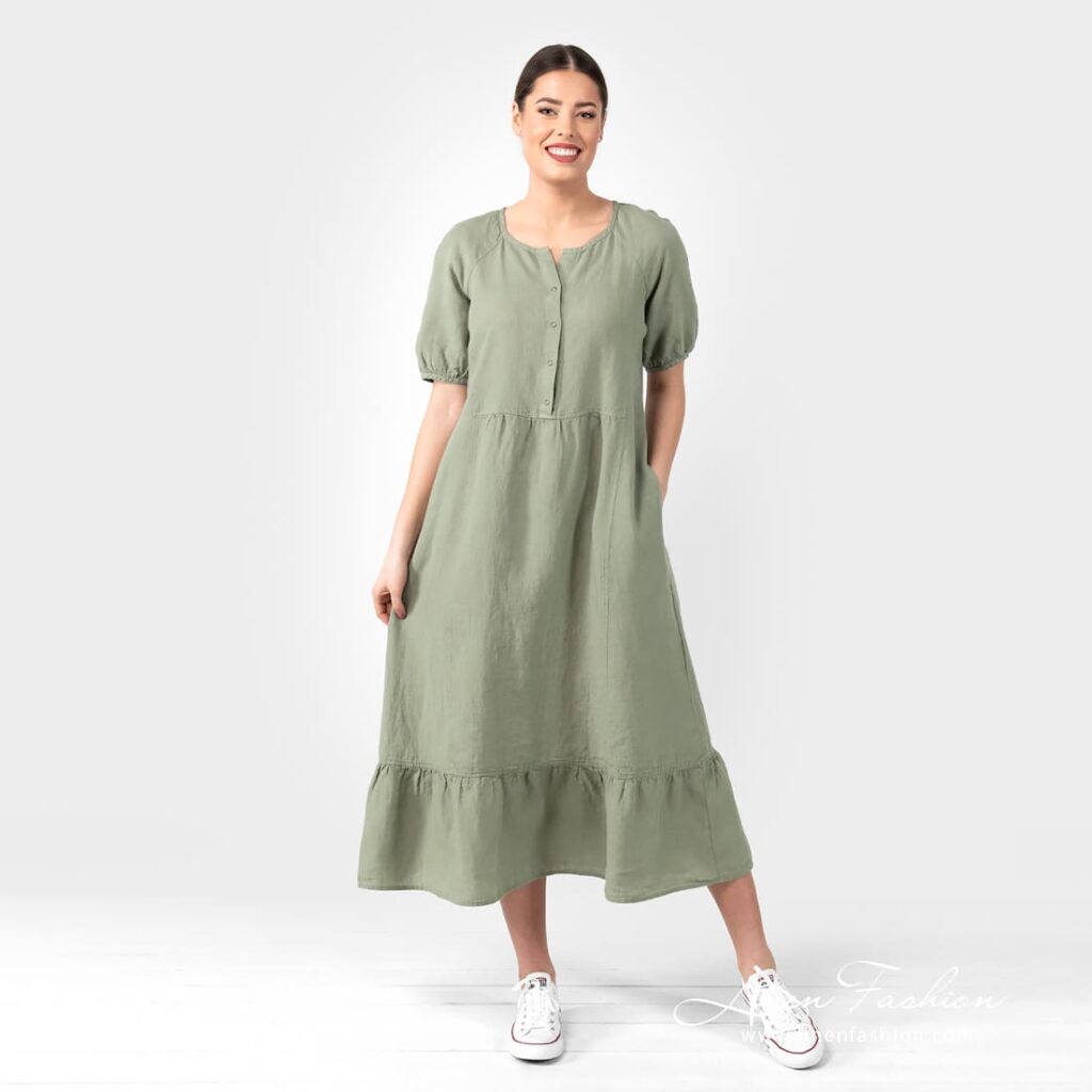 ZOE olive green linen dress
