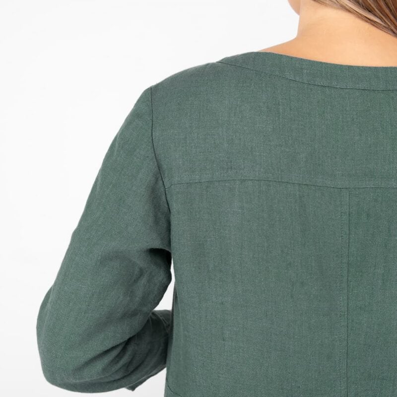long green linen dress, back