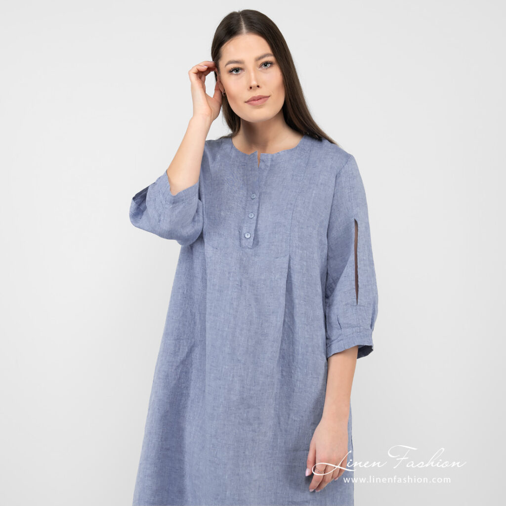ADELAIDE Kleid himmelblau 2 light blue linen dress, washed.