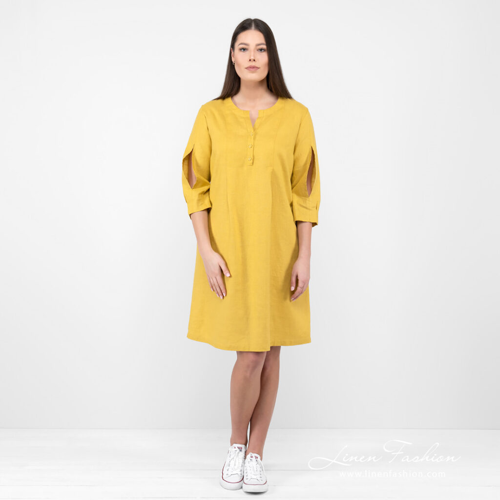 ADELAIDE Kleid senfgelb 1 Linen mustard dress,.