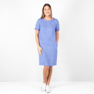 MATILDE Kleid blau 14 blue linen dress midi, washed