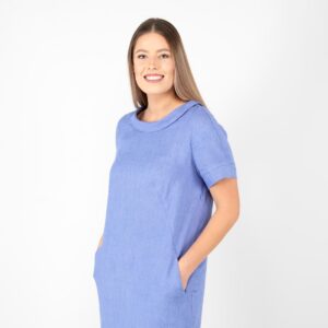 MATILDE Kleid blau 15 blue linen dress midi, short sleeves