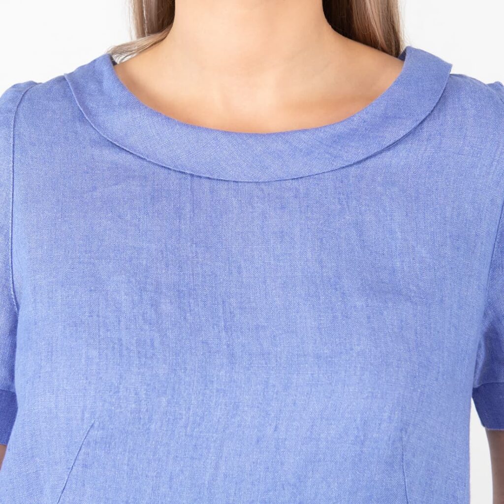 MATILDE Kleid blau 4 blue linen dress midi, round neck