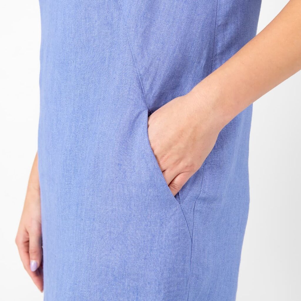 MATILDE Kleid blau 5 blue linen dress midi, pockets