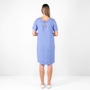 MATILDE Kleid blau 18 blue linen dress midi, from back