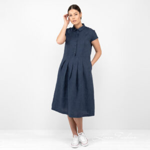 NICOLE Kleid dunkelblau 11 long linen dark blue dress.