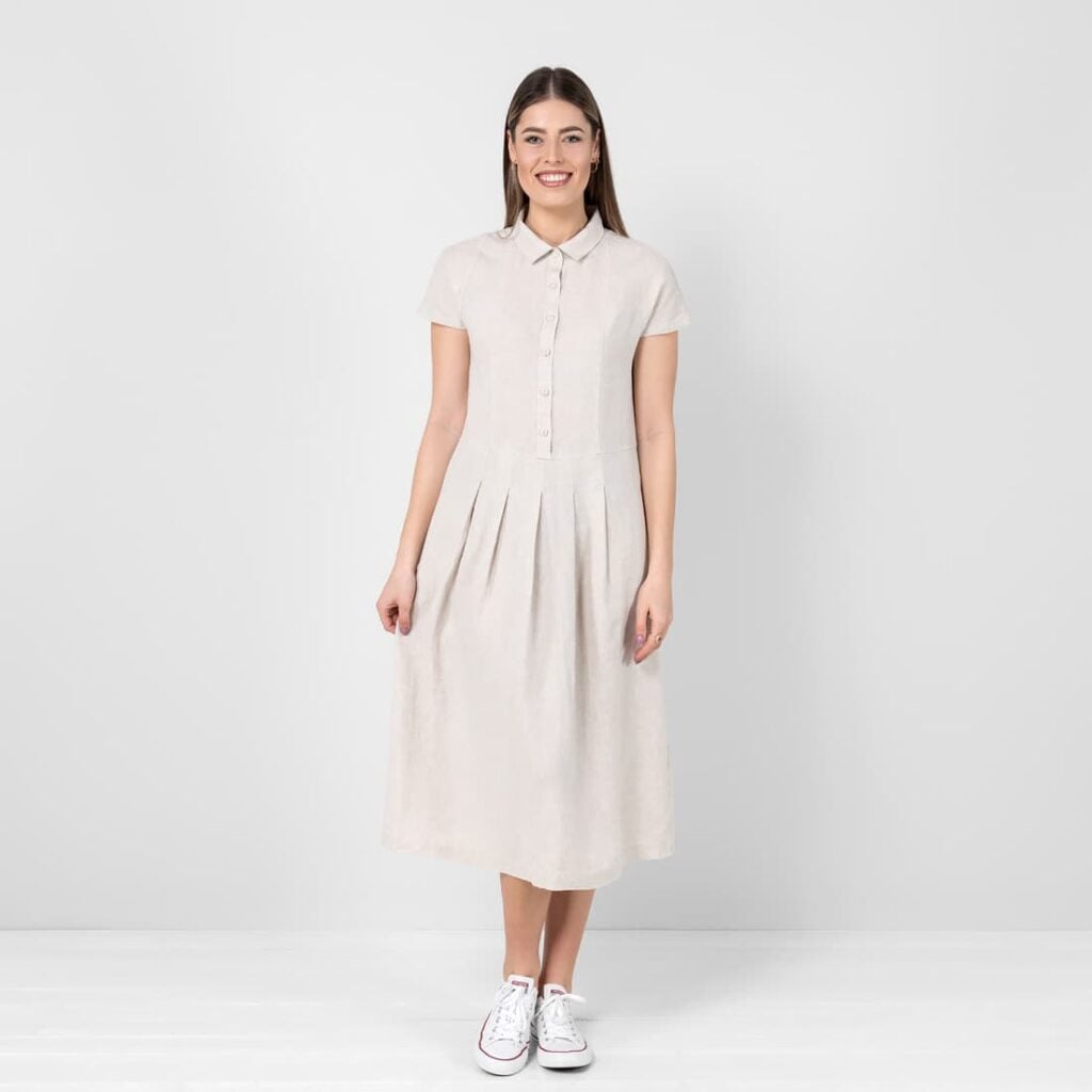 beige midi linen dress