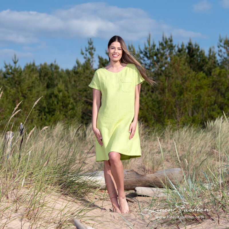 light green linen dress.