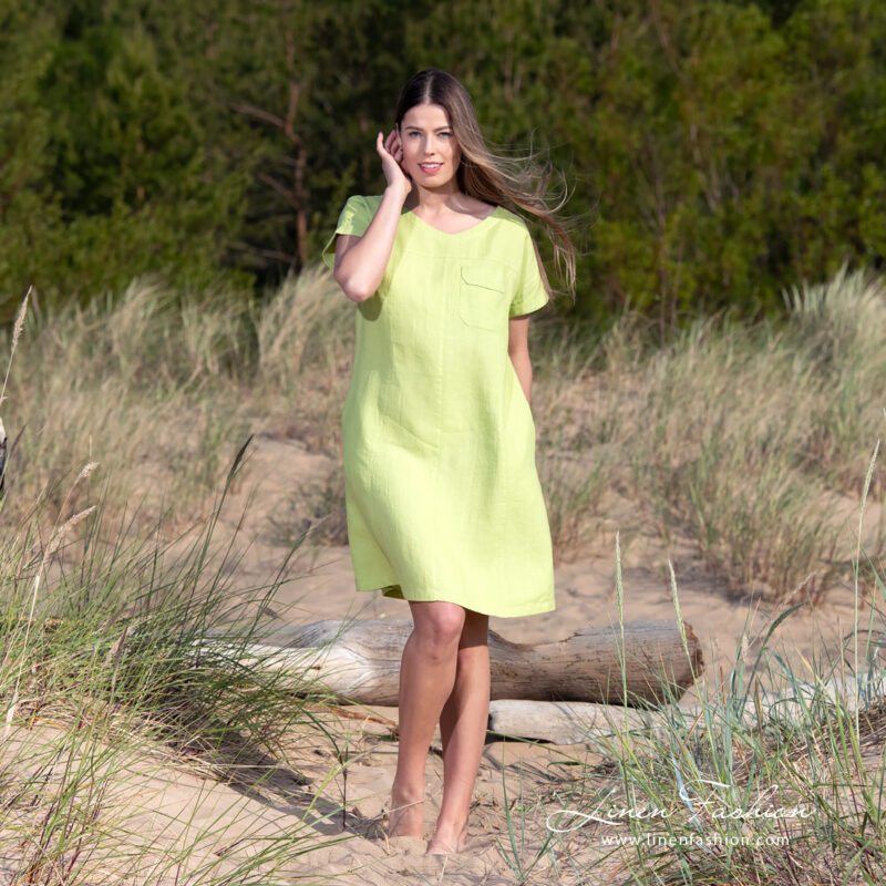 light green linen dress, knee lenght.