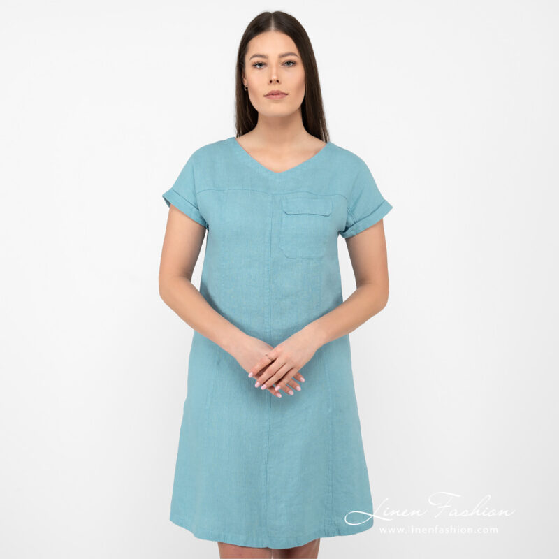 turquoise linen dress washed.