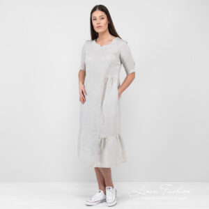 beige long linen dress, washed.