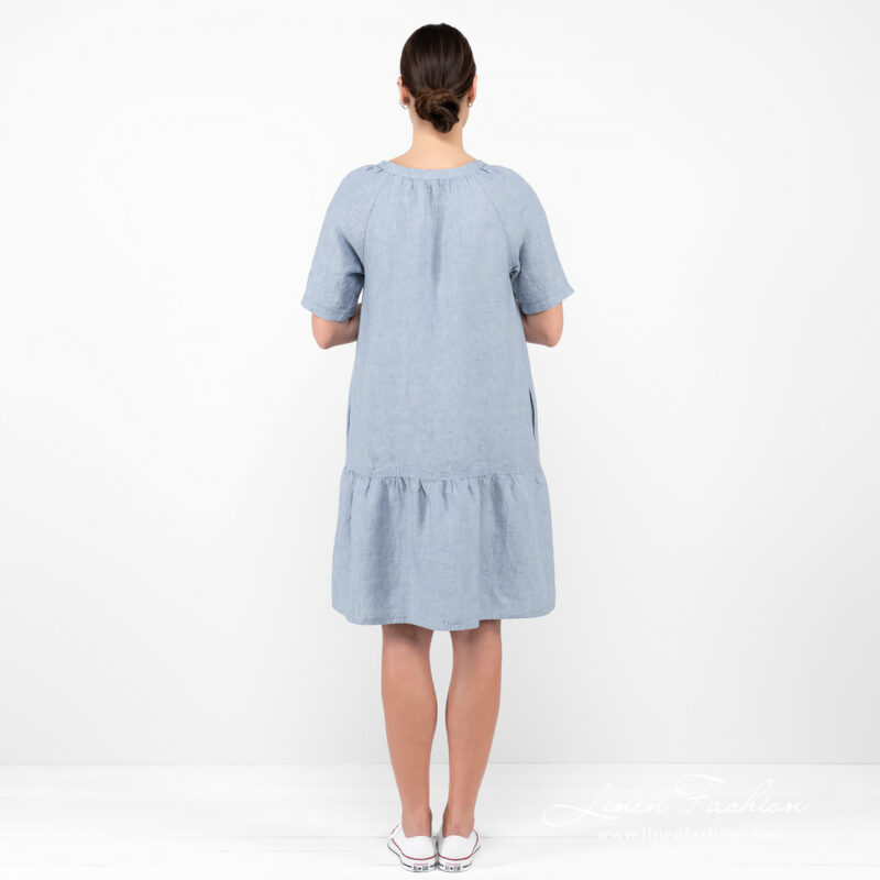 linen blue dress from backside.