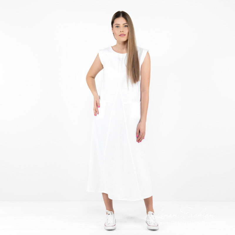 white long linen dress.