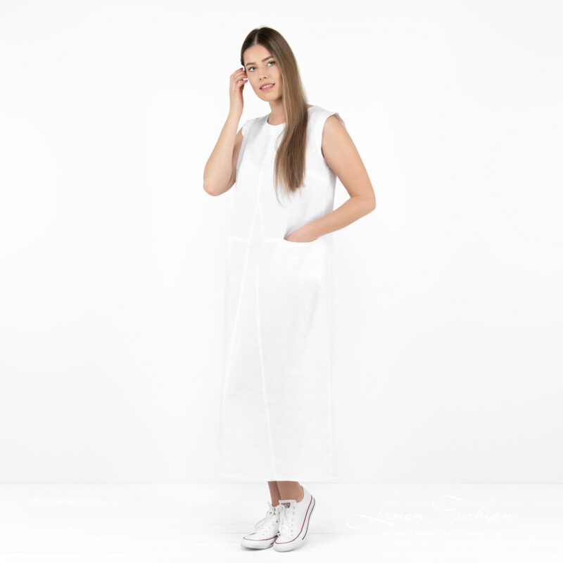 white long linen dress, A form.