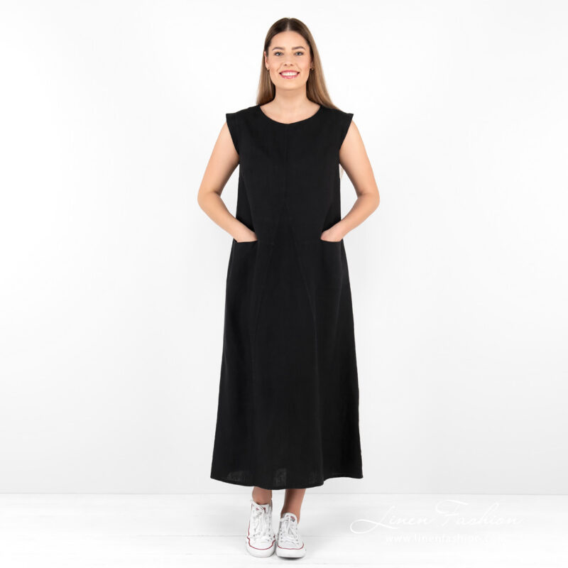 black long linen dress.
