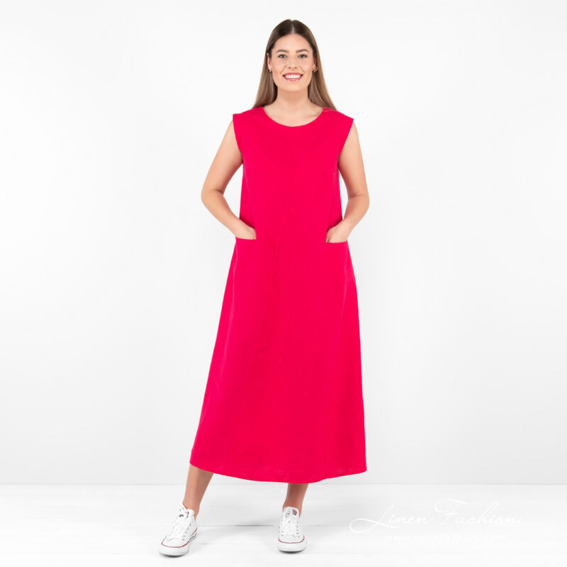 fuchsia linen dress, long.