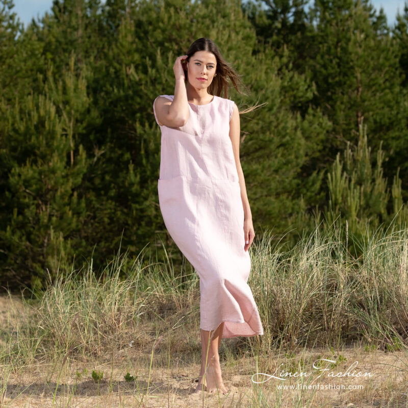 rose linen dress without sleeves.