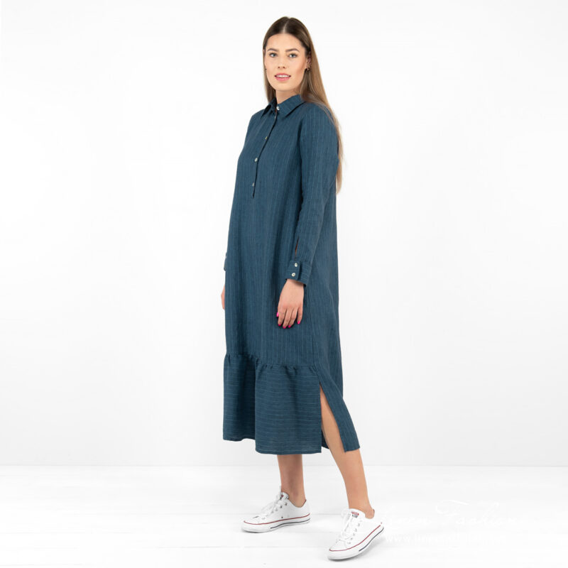 dark blue linen dress long, washed.